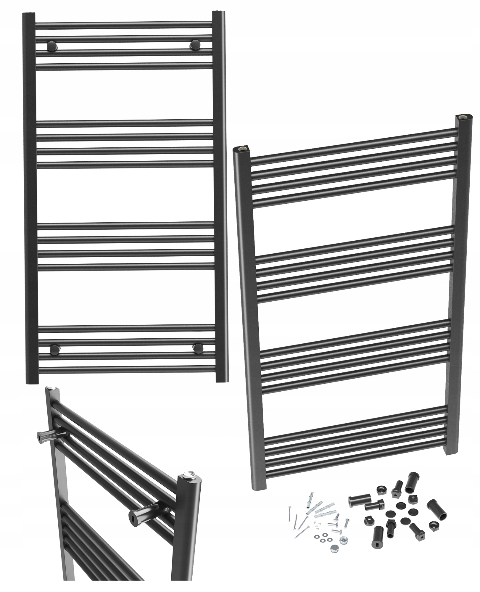 Kúpeľňový Ohrievač Čierny Rebrík Montáž 180° 60x130 cm Kaloryfer Breno