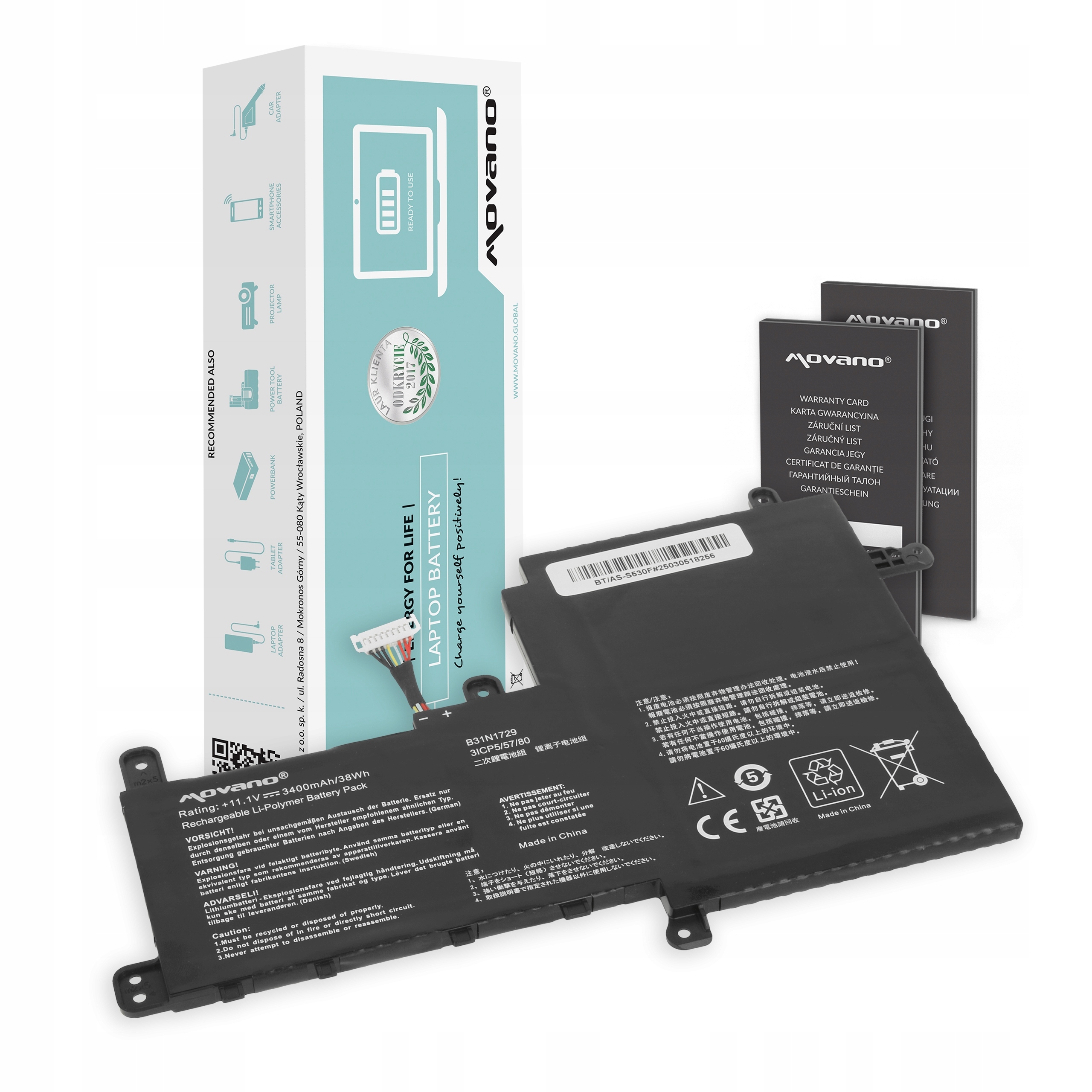 Bateria do Asus K530F K530FN S530F S530U S530UF X530U X530UA X530F B31N1729