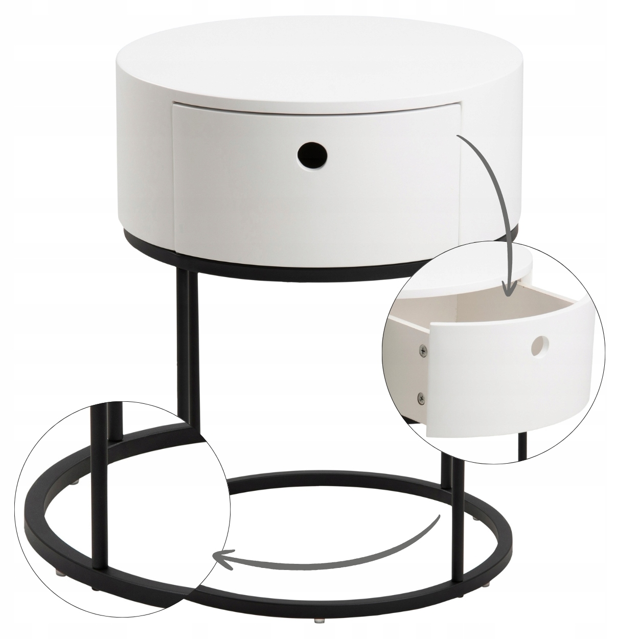 Biela Nočná Skrinka So Zásuvkou, okrúhly nočný stolík do spálne, moderný