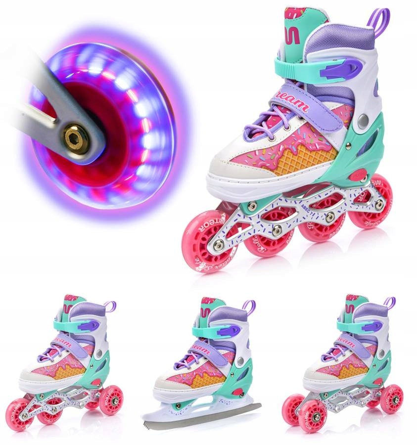 Kolečkové brusle 4v1 Kolečkové Brusle Nastavitelné hokejové brusle Kolečka Led 38-41 Meteor