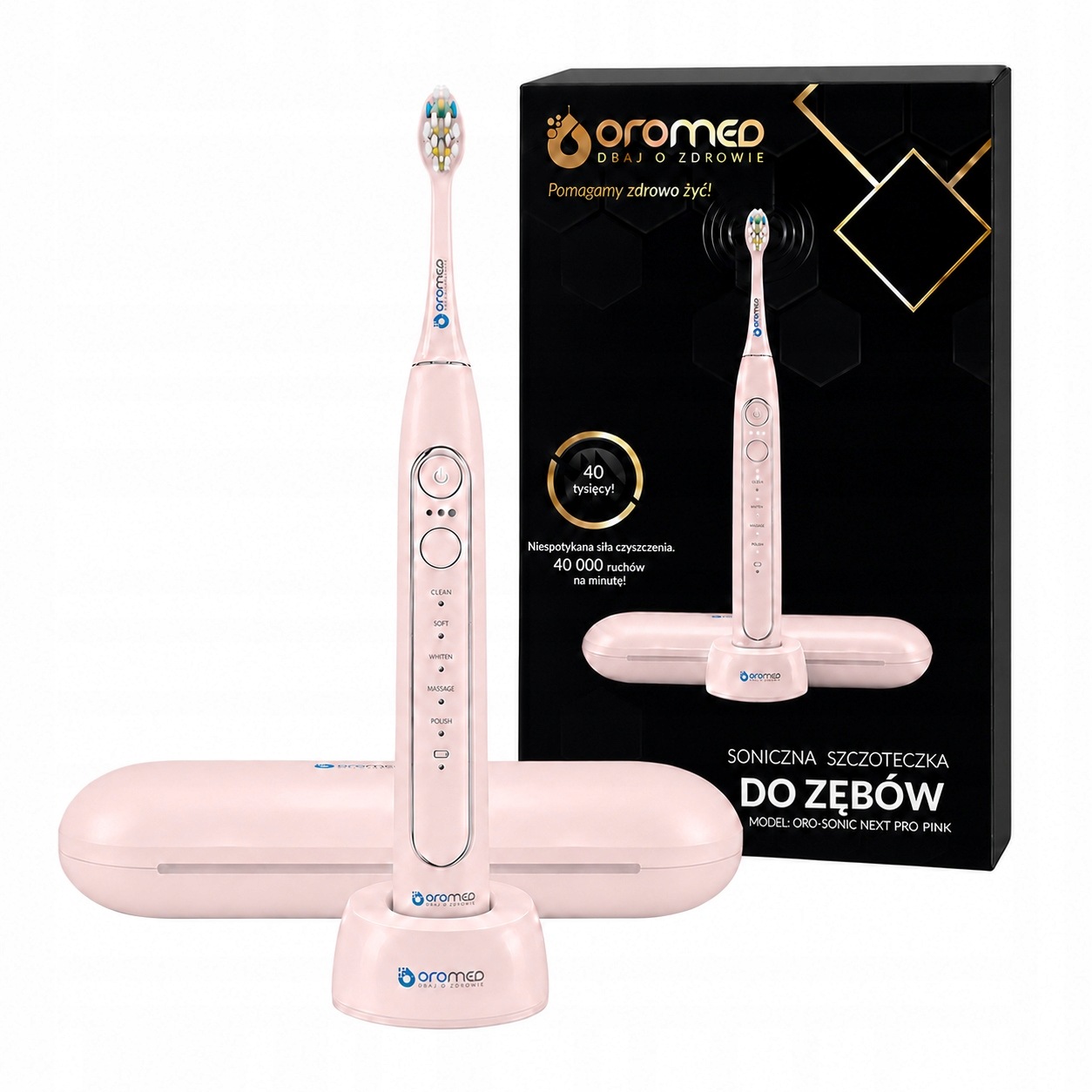Szczoteczka do zębów soniczna Oromed Sonic Next Pro Pink Indukcja 40 tys