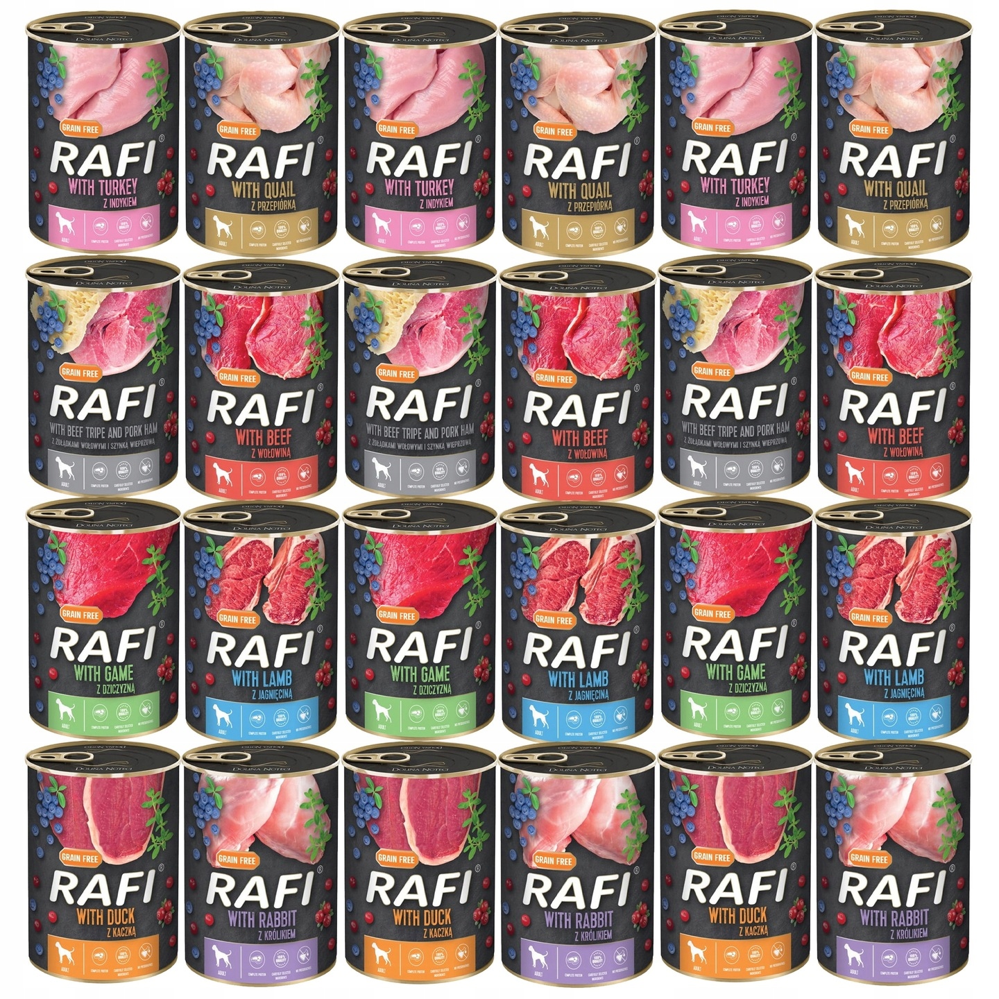 Mokra Karma Dla Psa Rafi MIX 8 Smaków 24 x 400G. Bezzbożowa Dolina Noteci