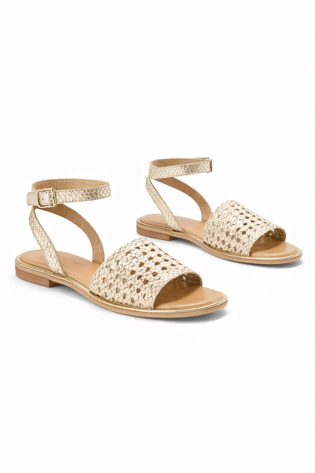 Zlaté Kožené Sandály S Pleteným Páskem 36 I1A