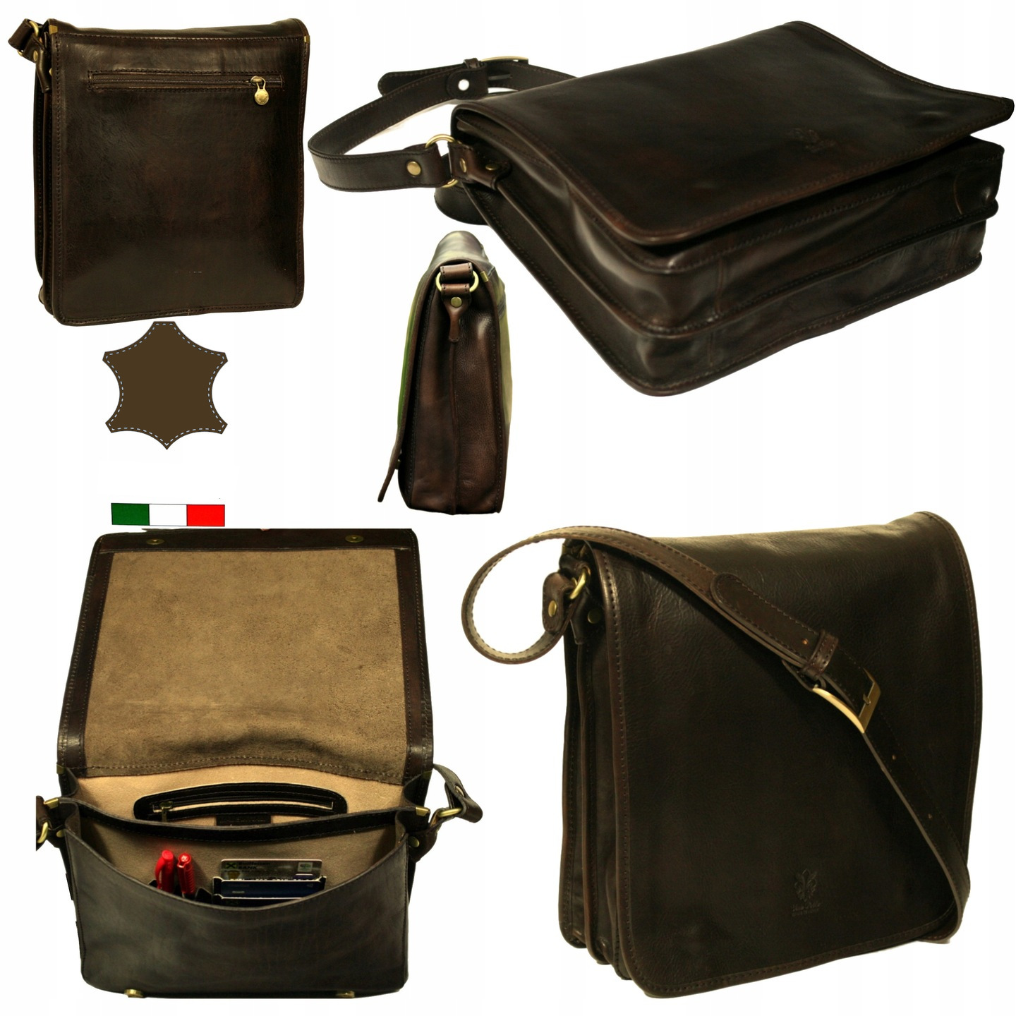 Pánská taška přes rameno kožená velká hnědá italská kabelka přes rameno vintage A4