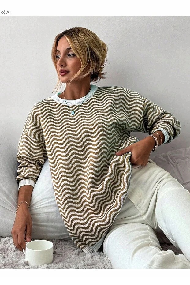 Dámský Svetr S Vlnitým Vzorem Oversize XXL 5IA