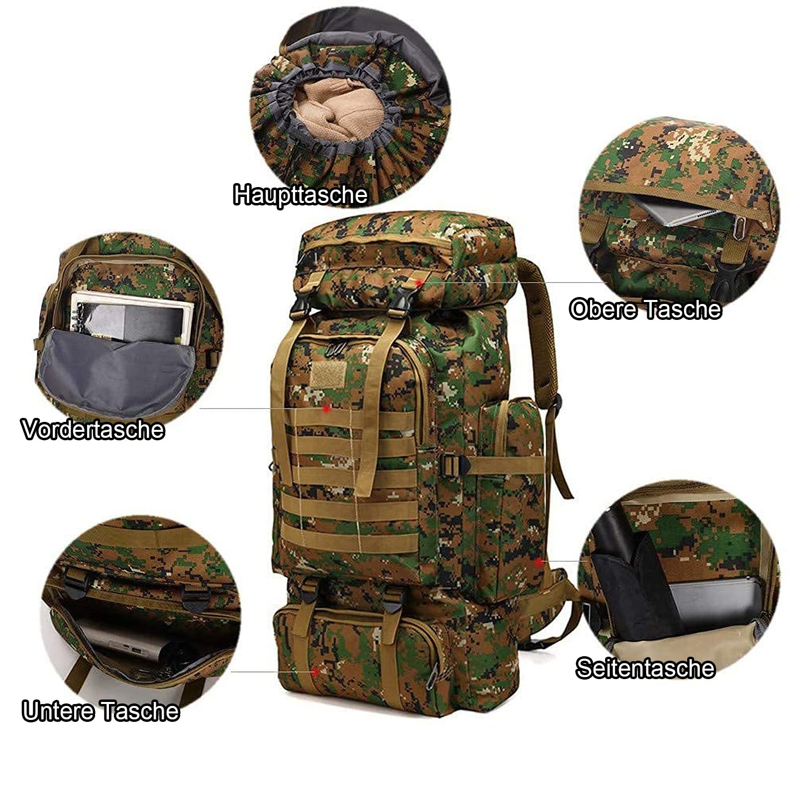 KABXHUEO Plecak Turystyczny 80L Wodoodporny Survival Molle Outdoor — miniatura 4