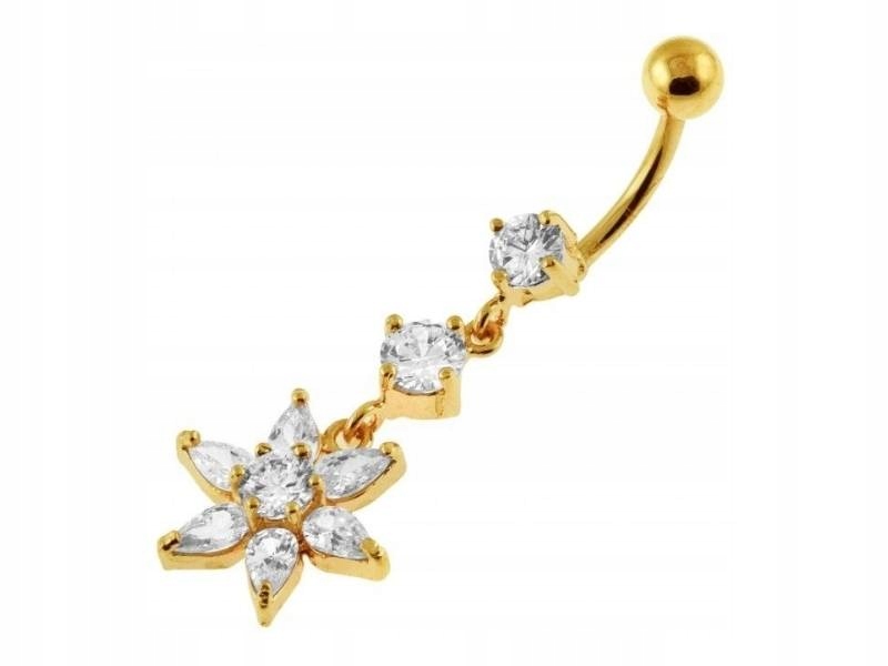 Stříbrná náušnice 925 do pupíku s květinou a zirkony jako dárek, módní vzor