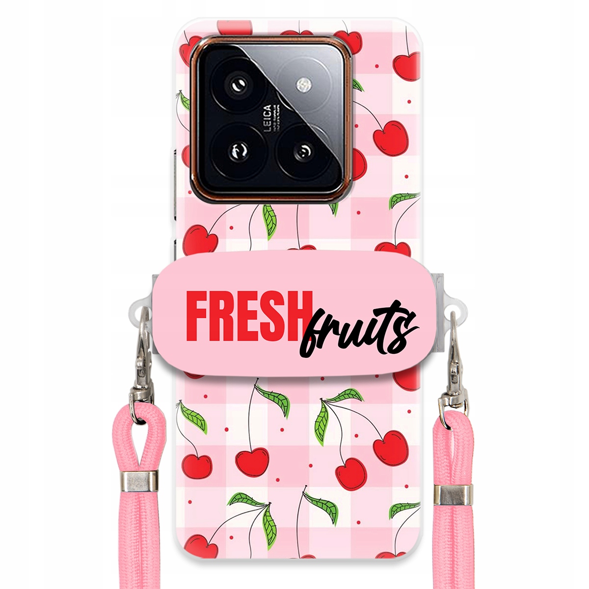Pouzdro pro Xiaomi 14 Pro Case Držák Šňůrka Růžová Fresh Fruits Mřížka