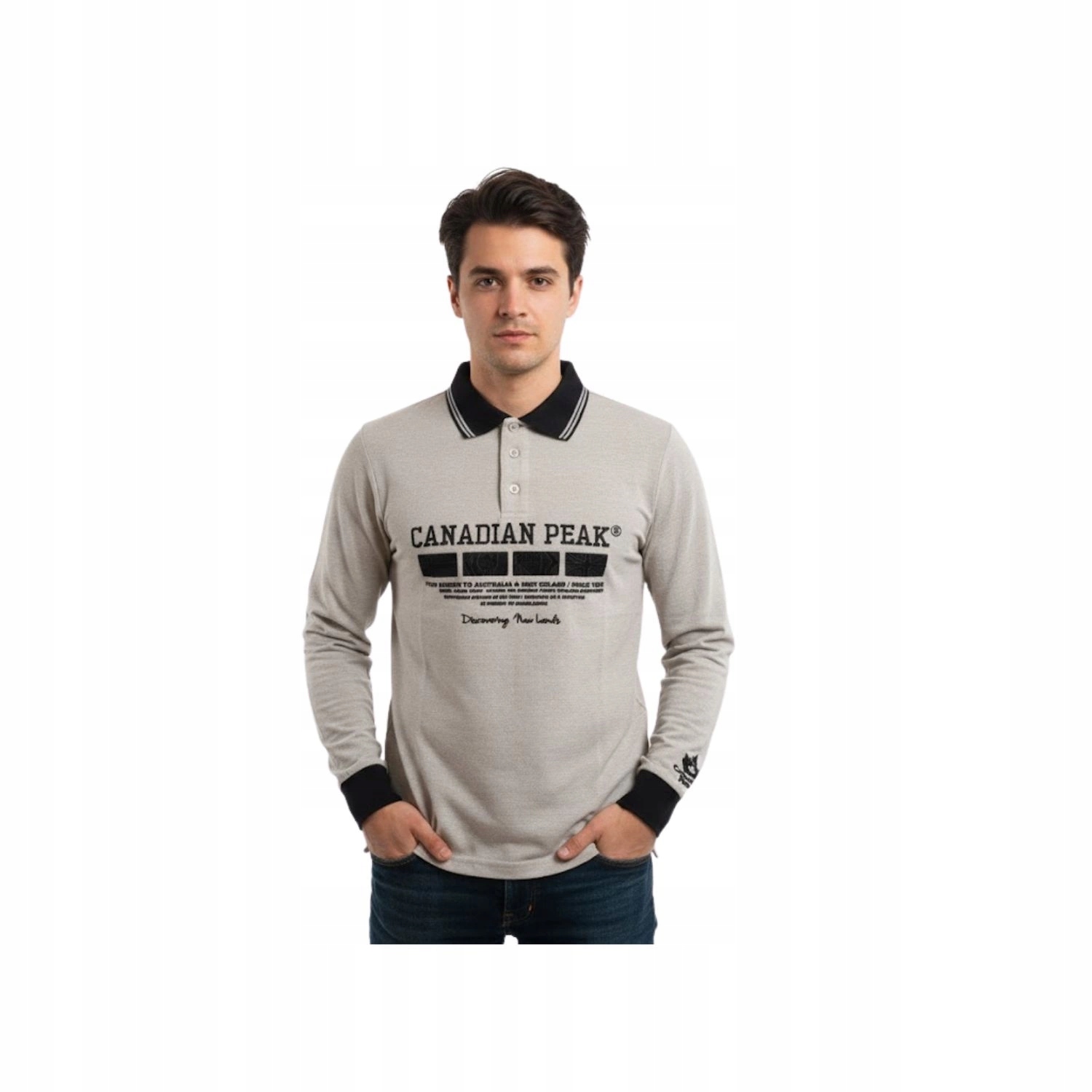 Tričko Canadian Peak pánské polo s dlouhým rukávem, šedé logo, výšivka z bavlny, velikost S