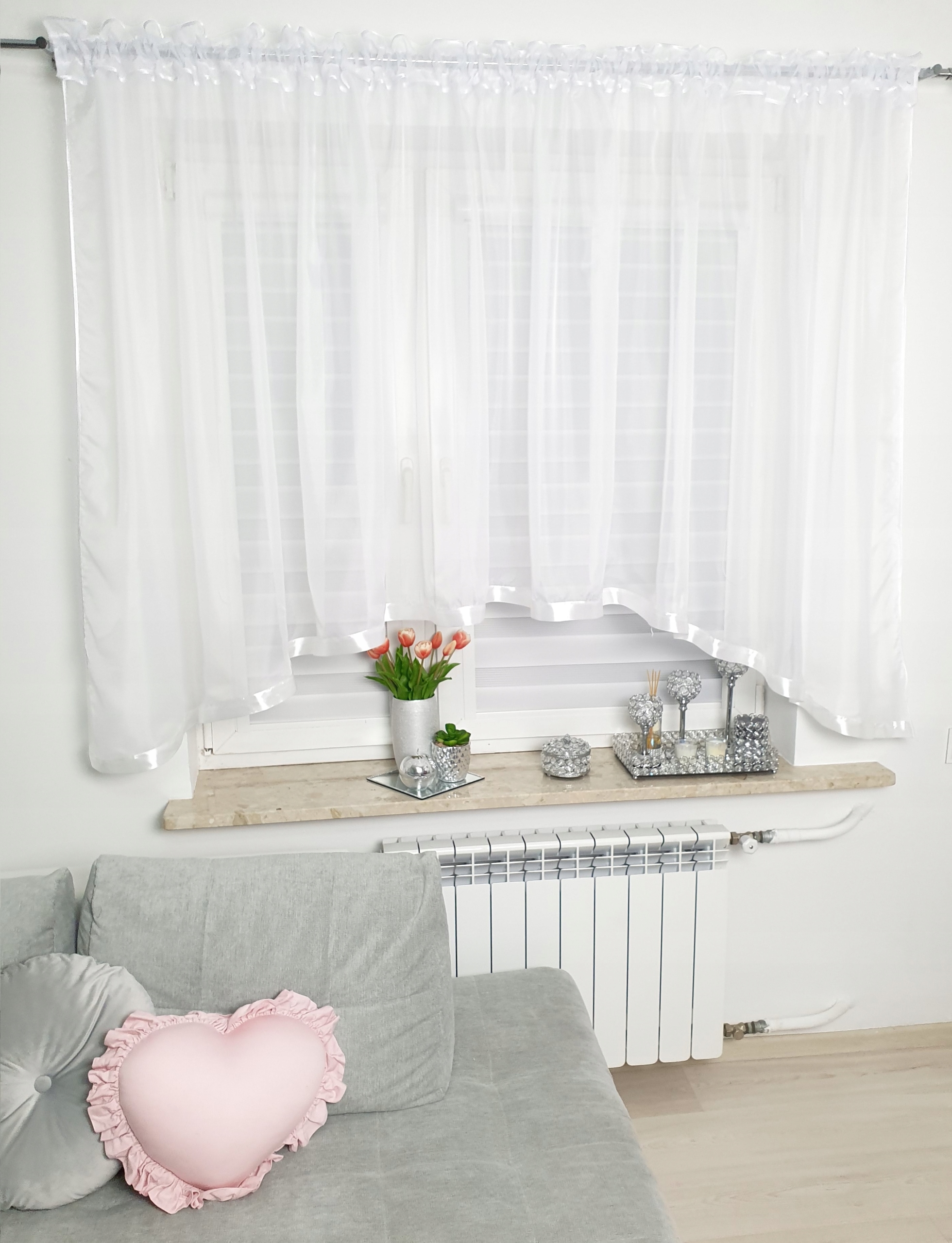 Firana w ŁUK z LAMÓWKA 160x300 cm Firanka gotowa Wzór gładki