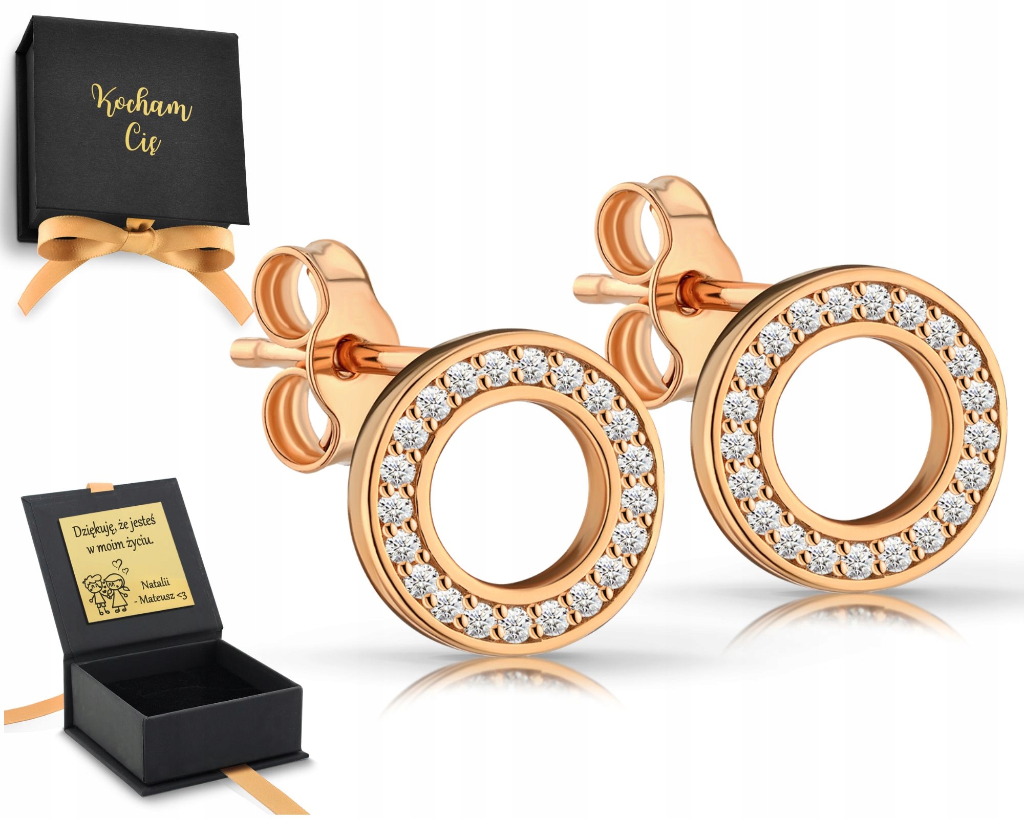 Růžové Zlaté Náušnice Růžové Zlaté Prstenky Se Zirkony Stříbro 925