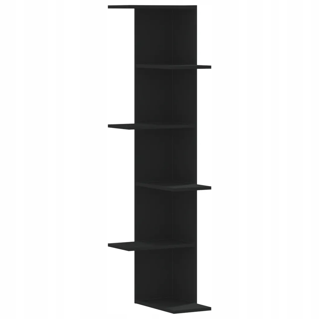 Černá rohová nástěnná police 36,5 x 36,5 x 140 cm z dřevěného materiálu
