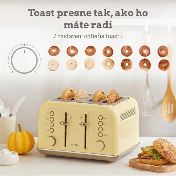 Buydeem Hriankovač na 4 plátky, model DT640E, farba jemná žltá, Eu DT640E…
