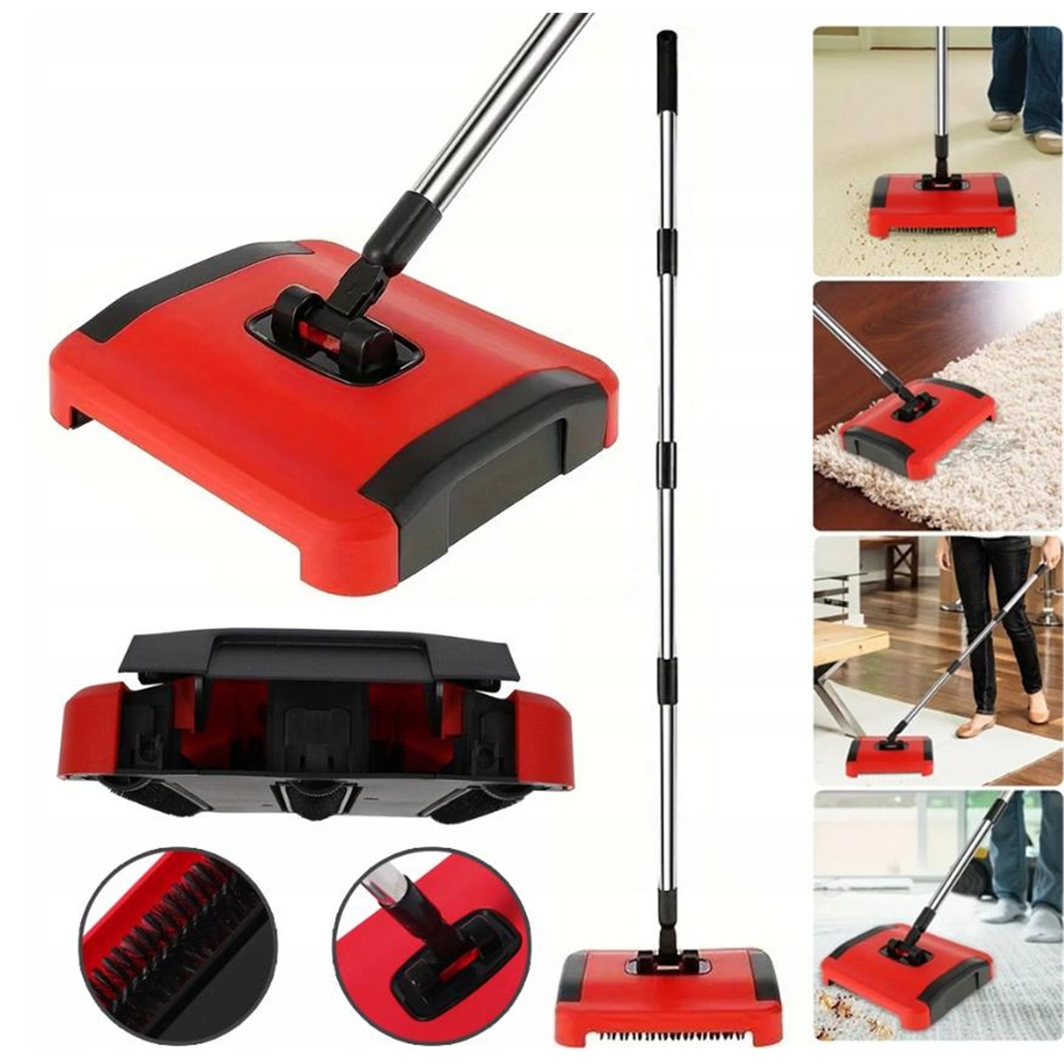 Ruční Zametací Stroj Na Koberce 3-VRSTVOVÝ S Nádobou Na Odpadky