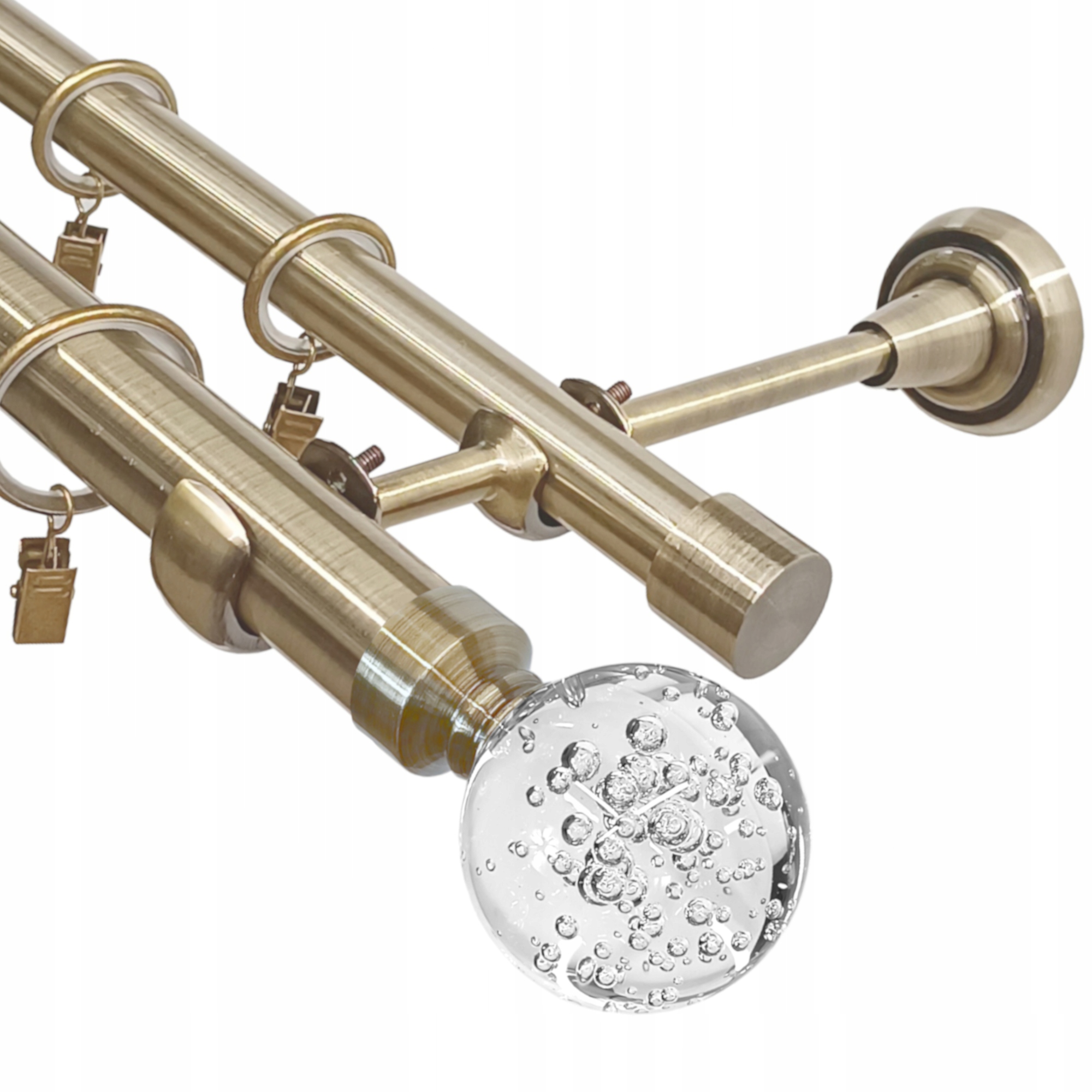 Garnýž Dvojitá Kovový Zlatá Skleněná Koule Záclonové Tyče 25+19 160 CM