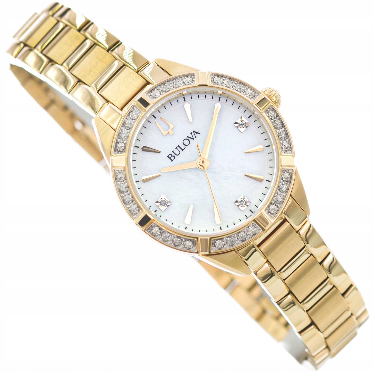 Damski Zegarek Bulova 98R297 Złoty Na Bransolecie Cyrkonie