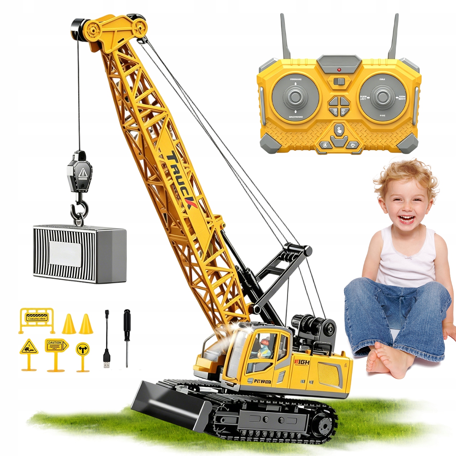 Zestaw Dźwig Budowlany Rc 1:16 13CH Gąsienice Led Dźwięk
