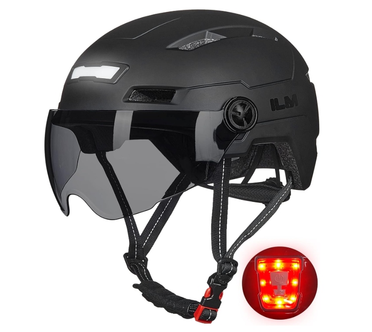 ILM cyklistická přilba pro dospělé s lampou, Usb, černá, S/m