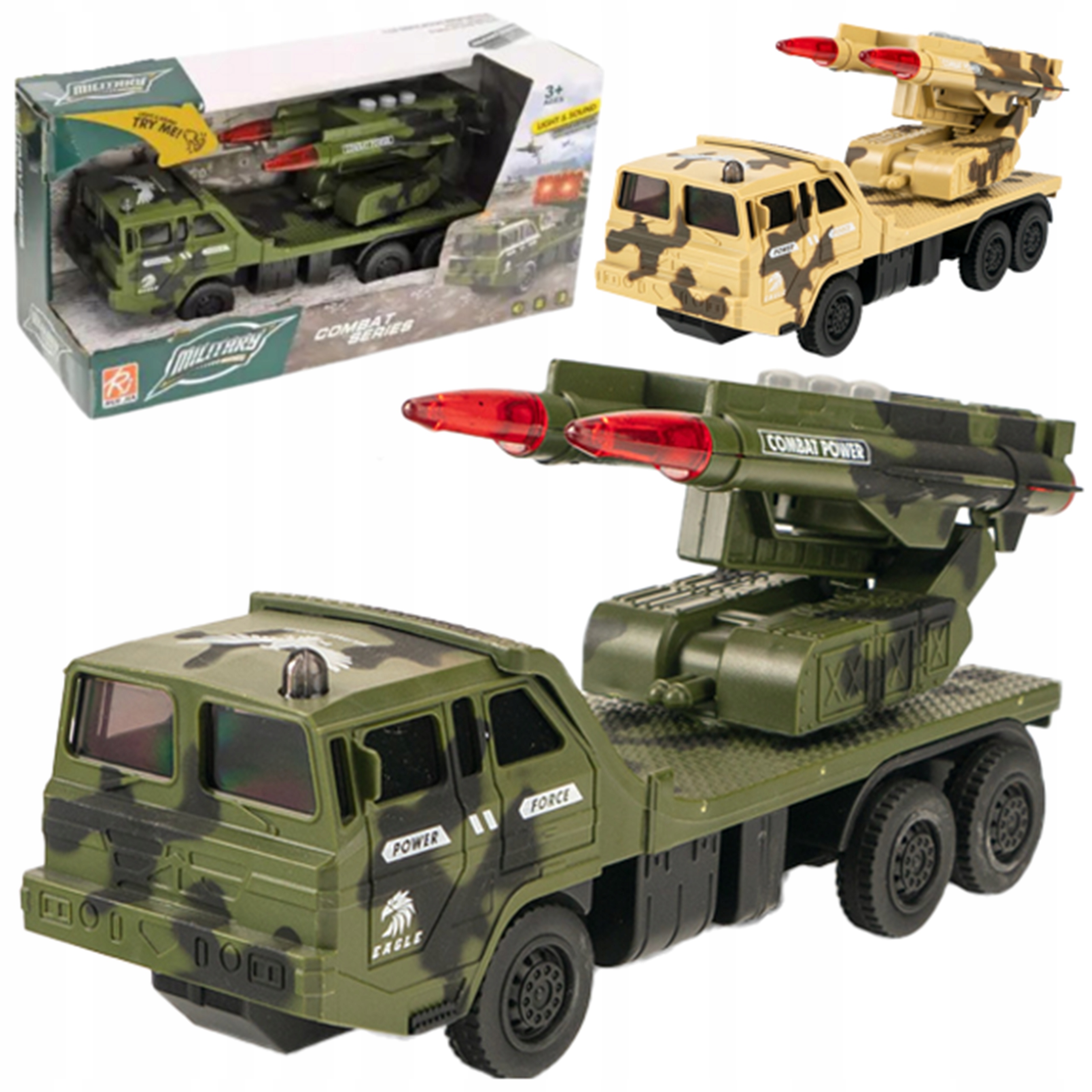 SAMOCHÓD WOJSKOWY Z WYRZUTNIĄ RAKIET EFEKTY ŚWIETLNE I DŹWIĘKOWE MEGA AUTO