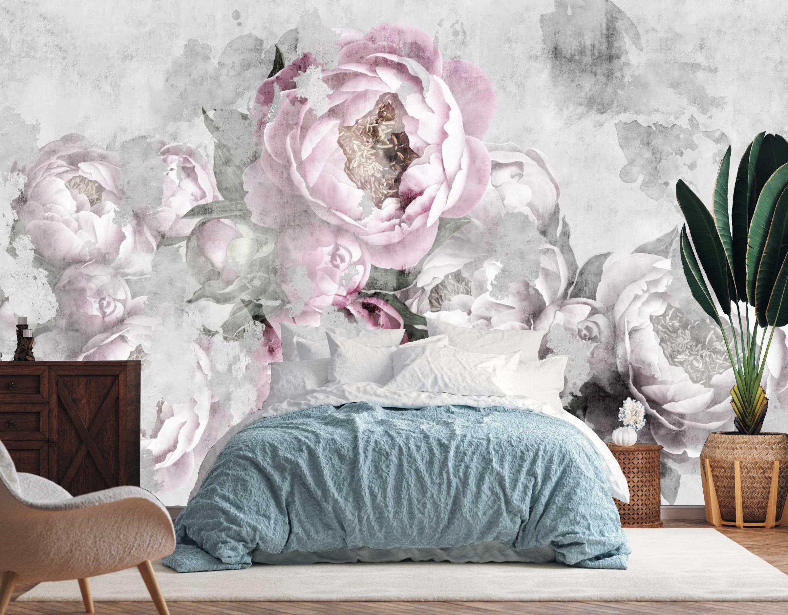 

Mural Piwonie Beton Fototapeta Flizelina 380x260