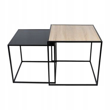 Kávový stolek Smukee čtvercový, 50 x 50 x 50 cm, černý, odstíny hnědé