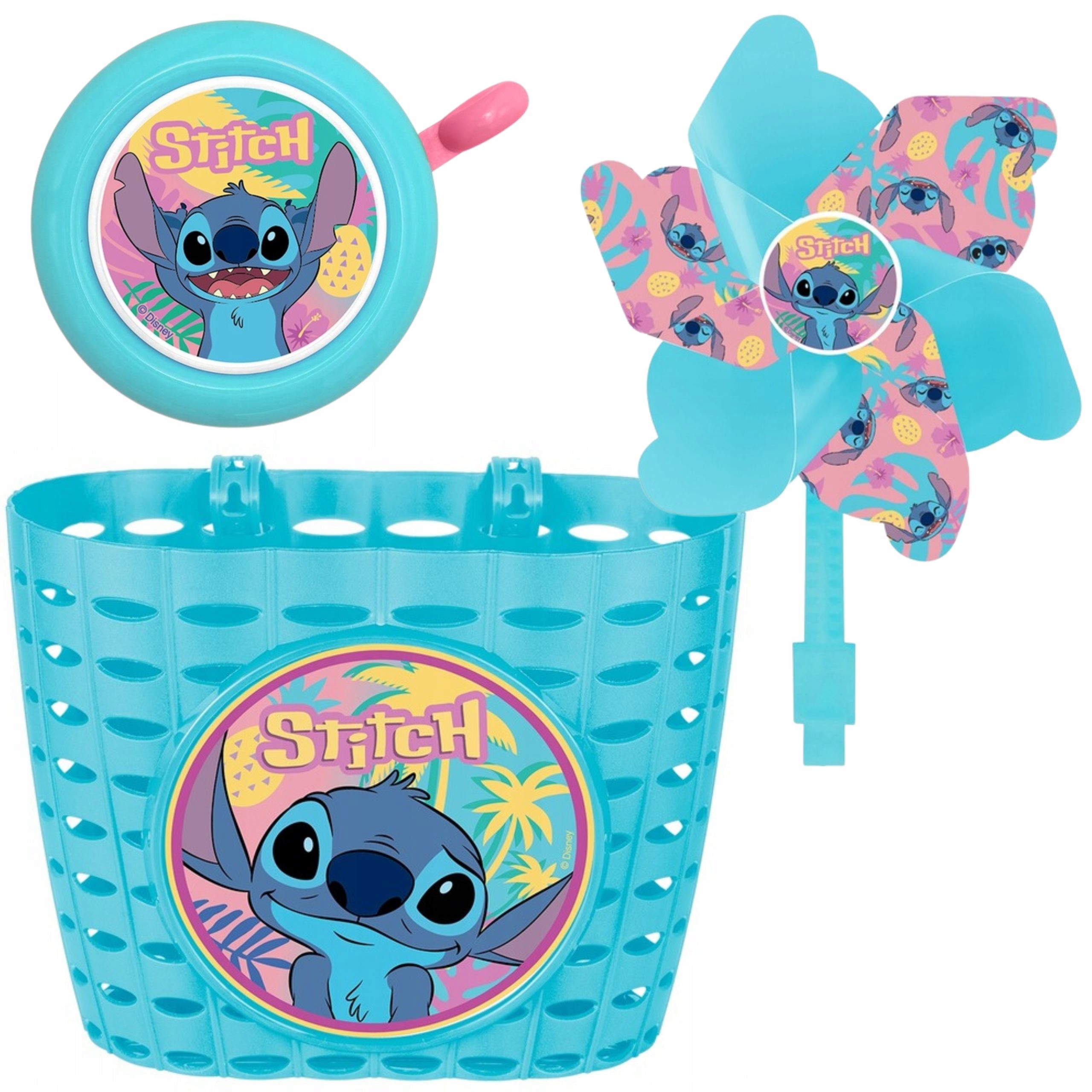 Zestaw Stitch Koszyk Wiatraczek Dzwonek Na Kierownicę Dla Dzieci Rower