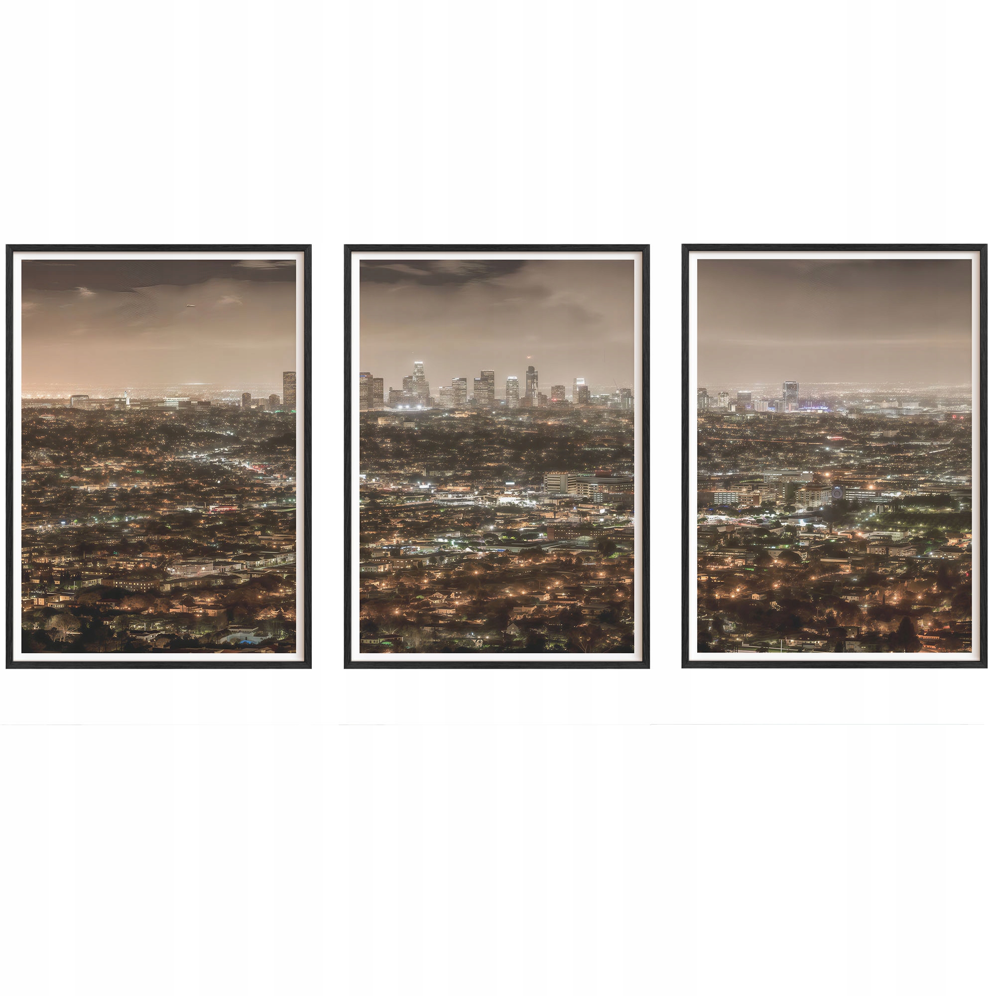 Obrazy Panorama Los Angeles Plagáty Drevené rámy Čierne 3ks 30x42 cm