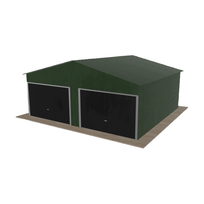 Plechová garáž 6.5x6 m dvoupolohová, dvouspádová, zelená