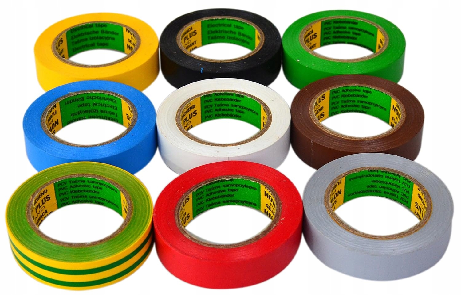 ZESTAW 10 TAŚM IZOLACYJNYCH PVC KOLOROWE 19cmX10m ZESTAW DLA ELEKTRYKA Stan opakowania oryginalne
