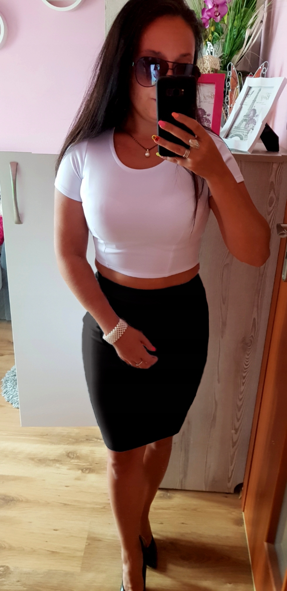 CZARNA SPÓDNICZKA MIDI TUBA OŁÓWKOWA na GUMCE przed KOLANA S/M Długość midi