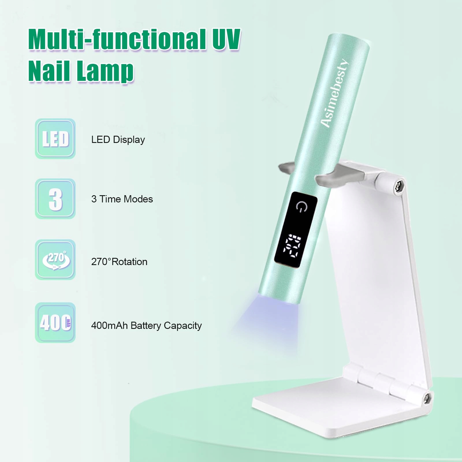 ASIMEBESTY Lampa UV Do Paznokci Żelowych Mini LED Zielona Z Akumulatorem — miniatura 2