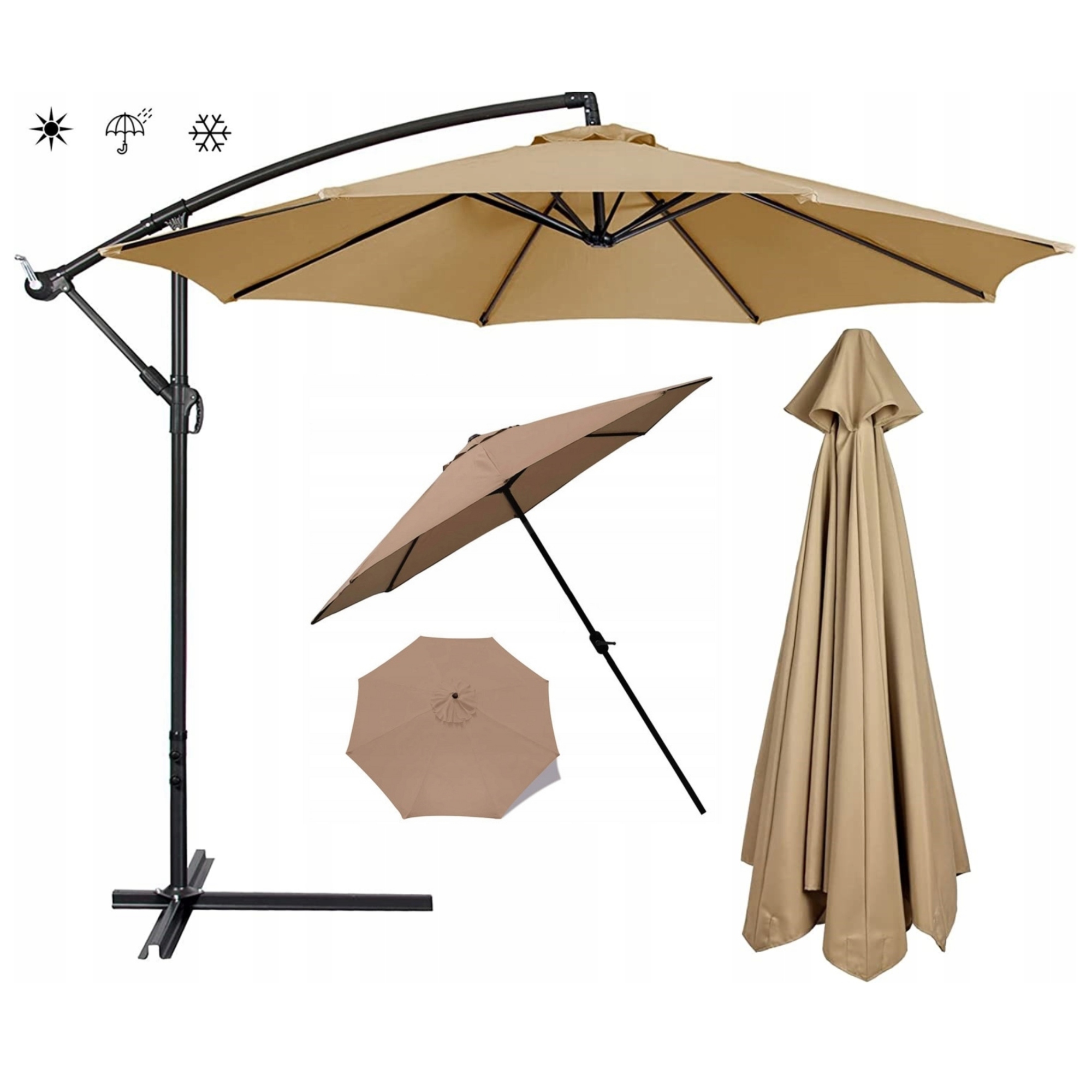 Poszycie Na Parasol Ogrodowy 8 Ramion 300CM Khaki Wymienne Obicie