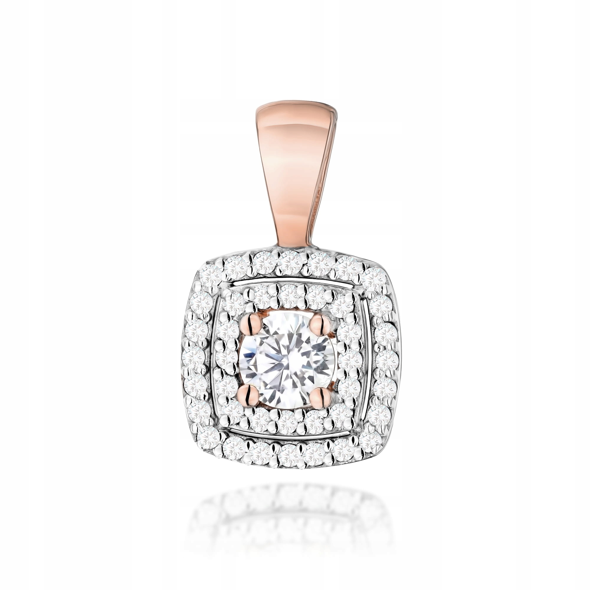 Přívěsek z růžového zlata 585 čtvercový s diamanty 1.3 g, brilianty 14kt