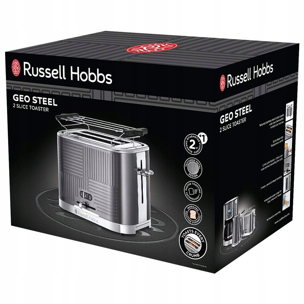 RUSSELL HOBBS Toster 2 Kromki Stalowy Szerokie Szczeliny 6 Stopni 1640W — miniatura 2
