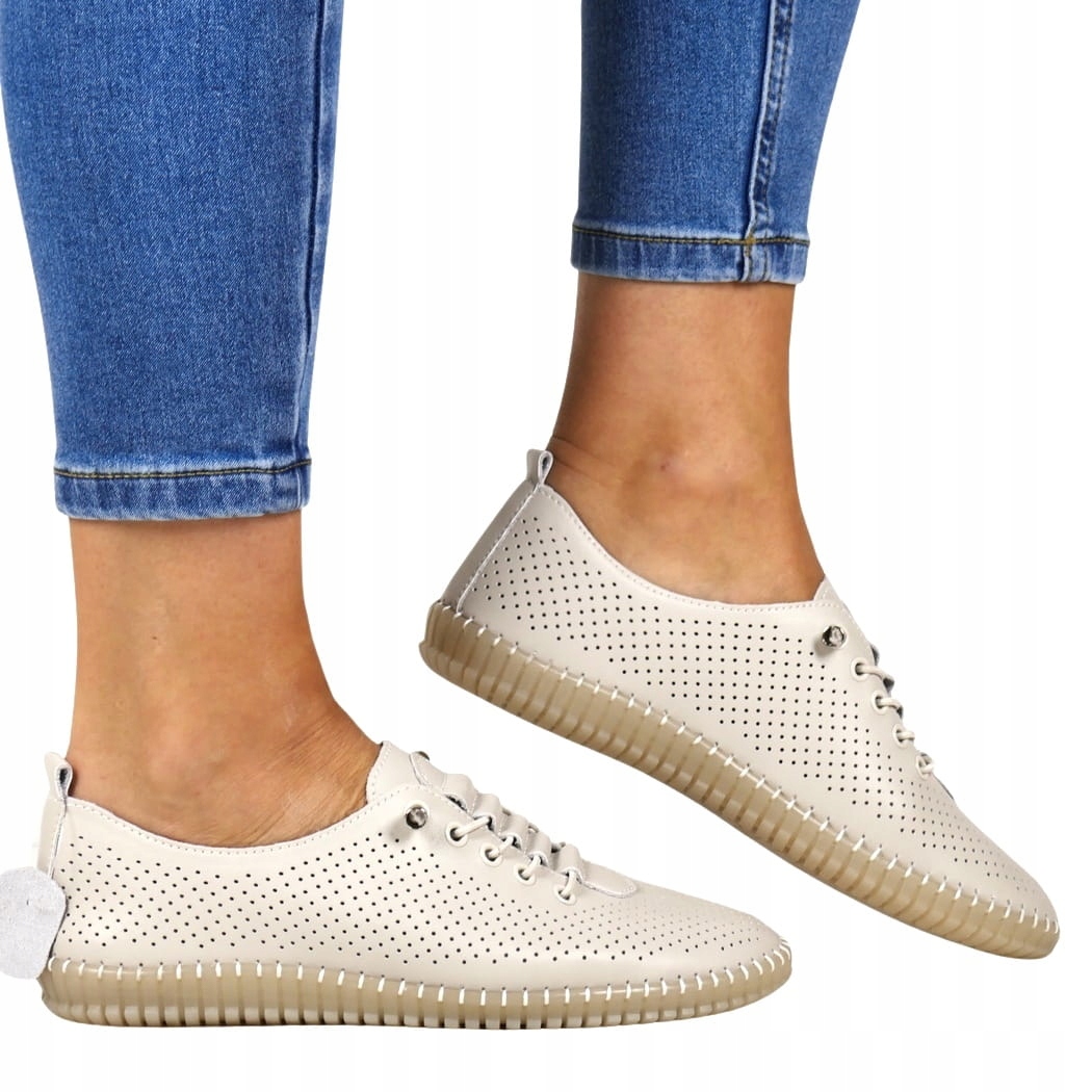 iButy Dámské Polobotky Z Lehké Kůže Pohodlné Ažurové Béžové Kůže Dírky