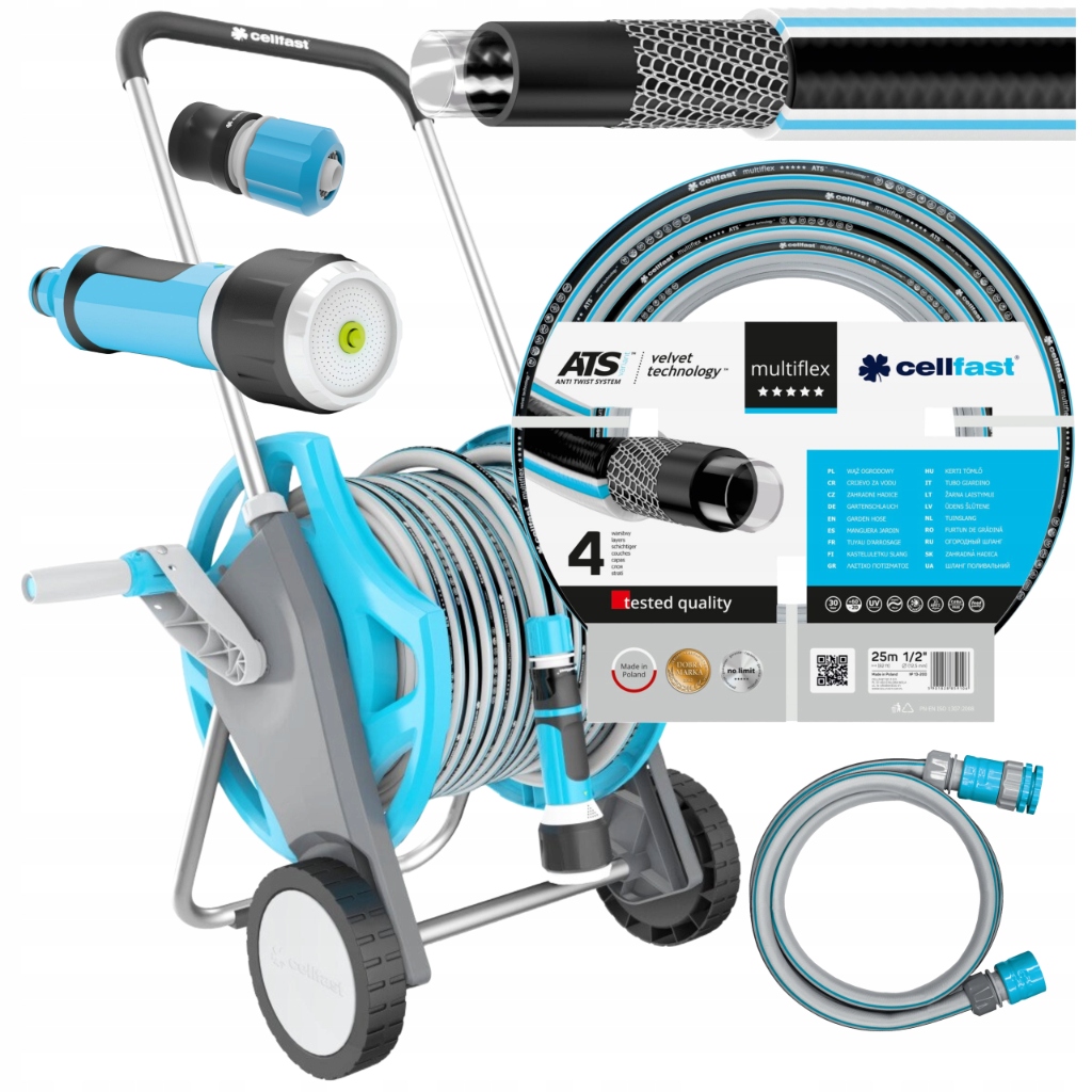 CELLFAST WĄŻ OGRODOWY NA WÓZKU STOJAKU BĘBEN ZWIJACZ ZRASZACZ 1/2" 30m