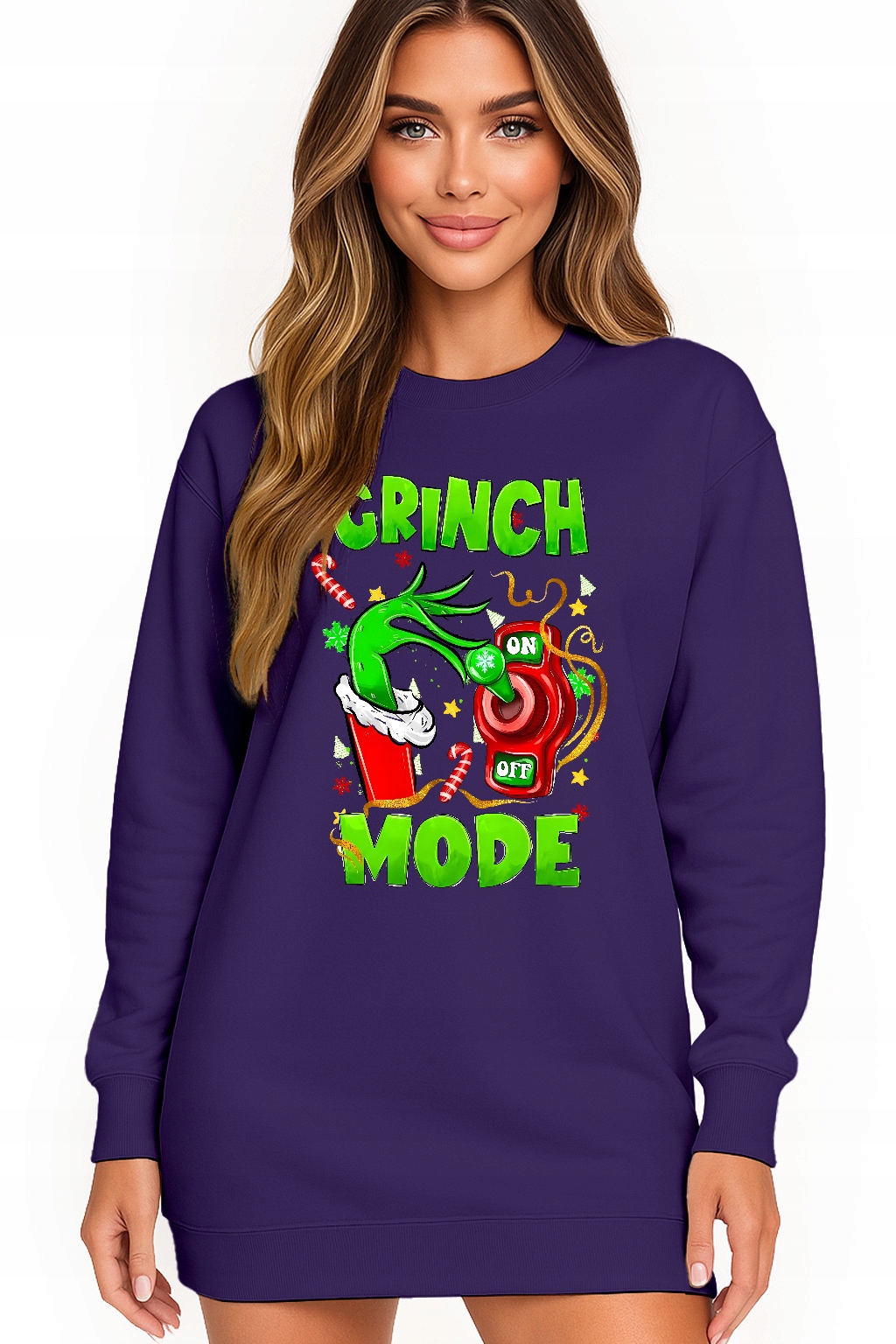 Mikina Vánoční Oversize Šaty Grinch Mode On Dárek Vánoce L