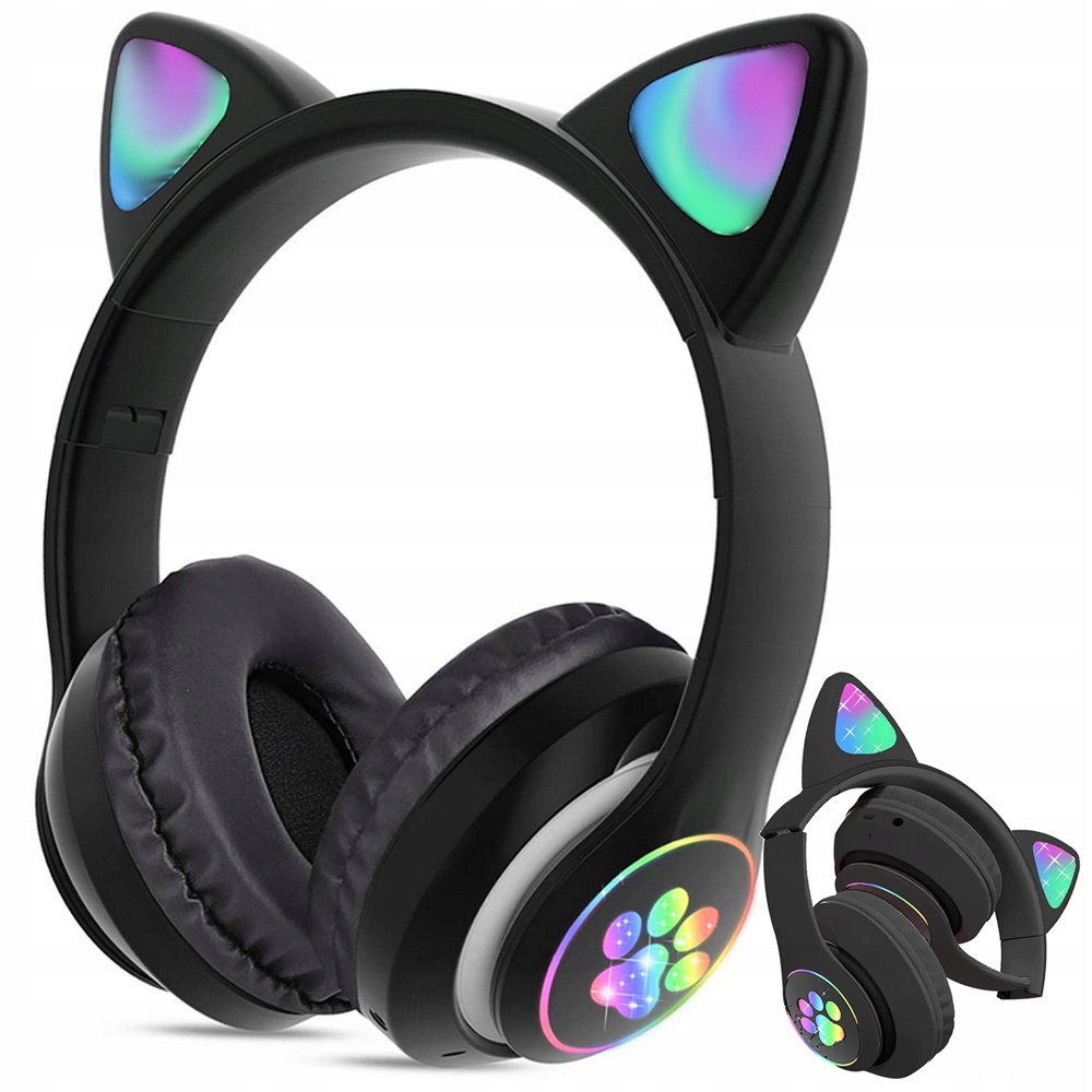 Słuchawki Bezprzewodowe Bluetooth Radio Fm MP3 Kocie Uszy Podświetlenie Led