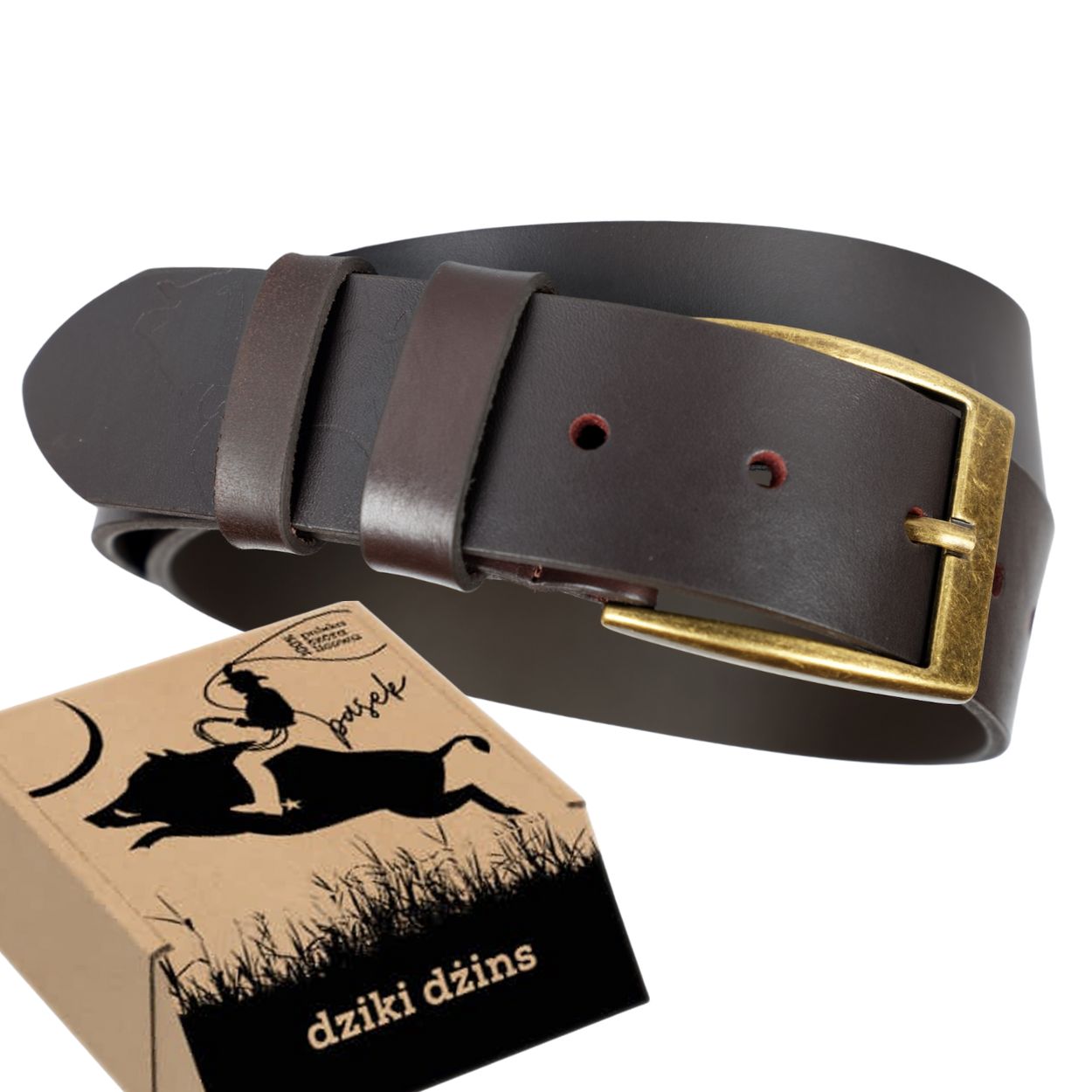 Dziki DżINS szeroki pasek skórzany męski 105cm brązowy skóra licowa