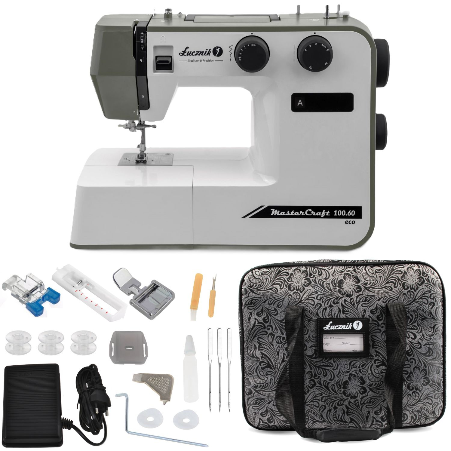 Maszyna do szycia domowa mocna Łucznik Master Craft 100.60 eco z walizką