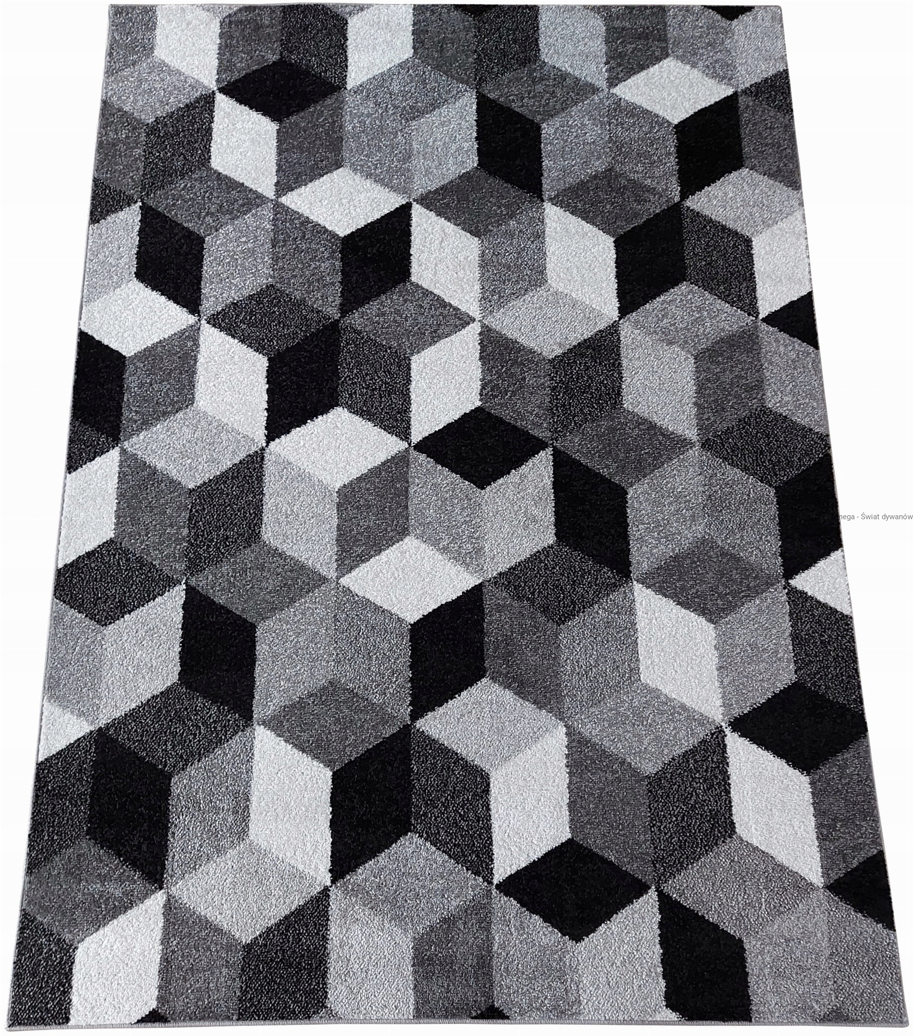Koberec 133 x 190 cm, měkký vlas, krémově černý 3D vzor