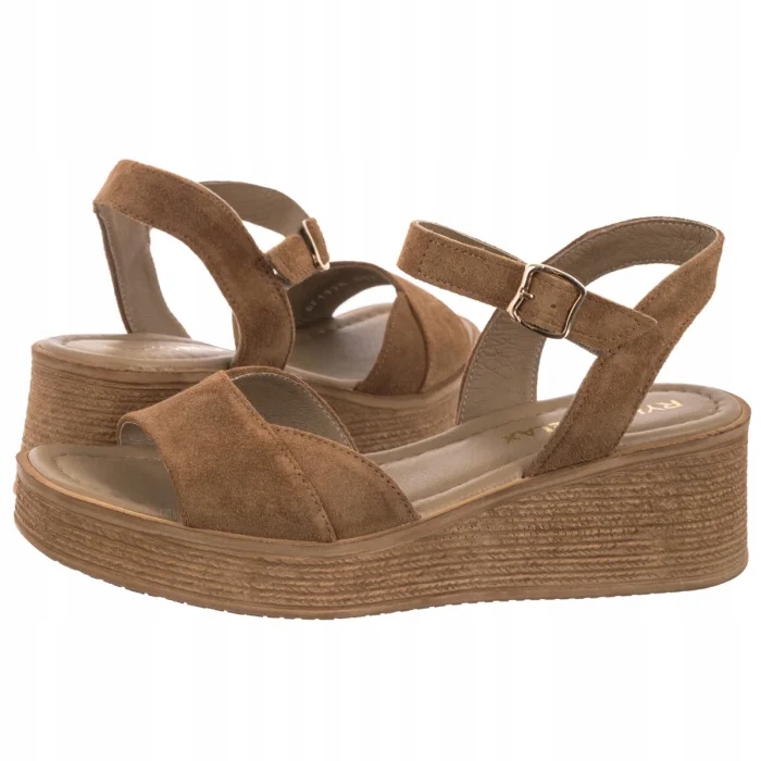 Kožené dámské sandály na podpatku Ryłko Rude 3MG17_Z Hnědé