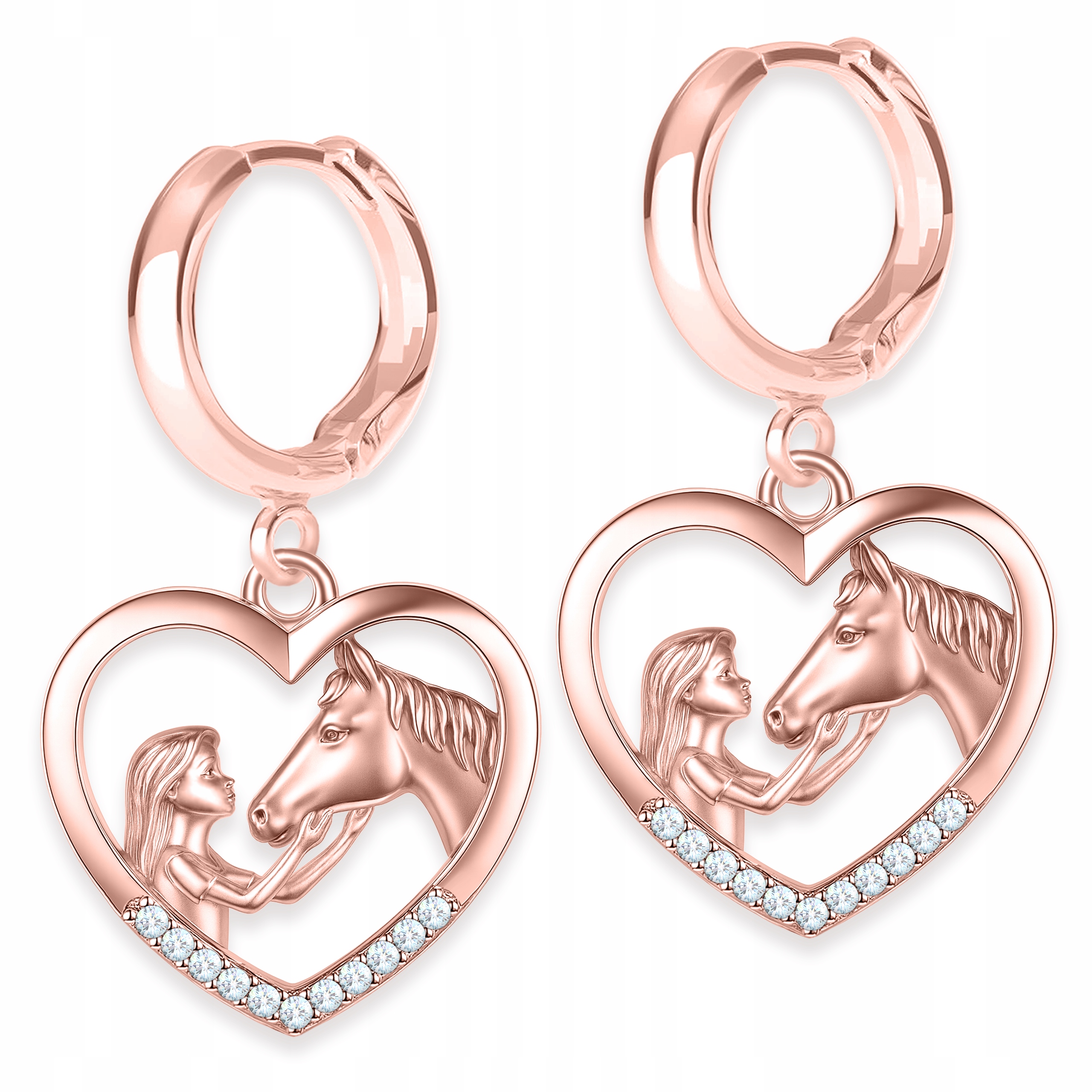 Náušnice Pozlacené pro dívku s koněm Love Horse Srdce Kůň Stříbro 925