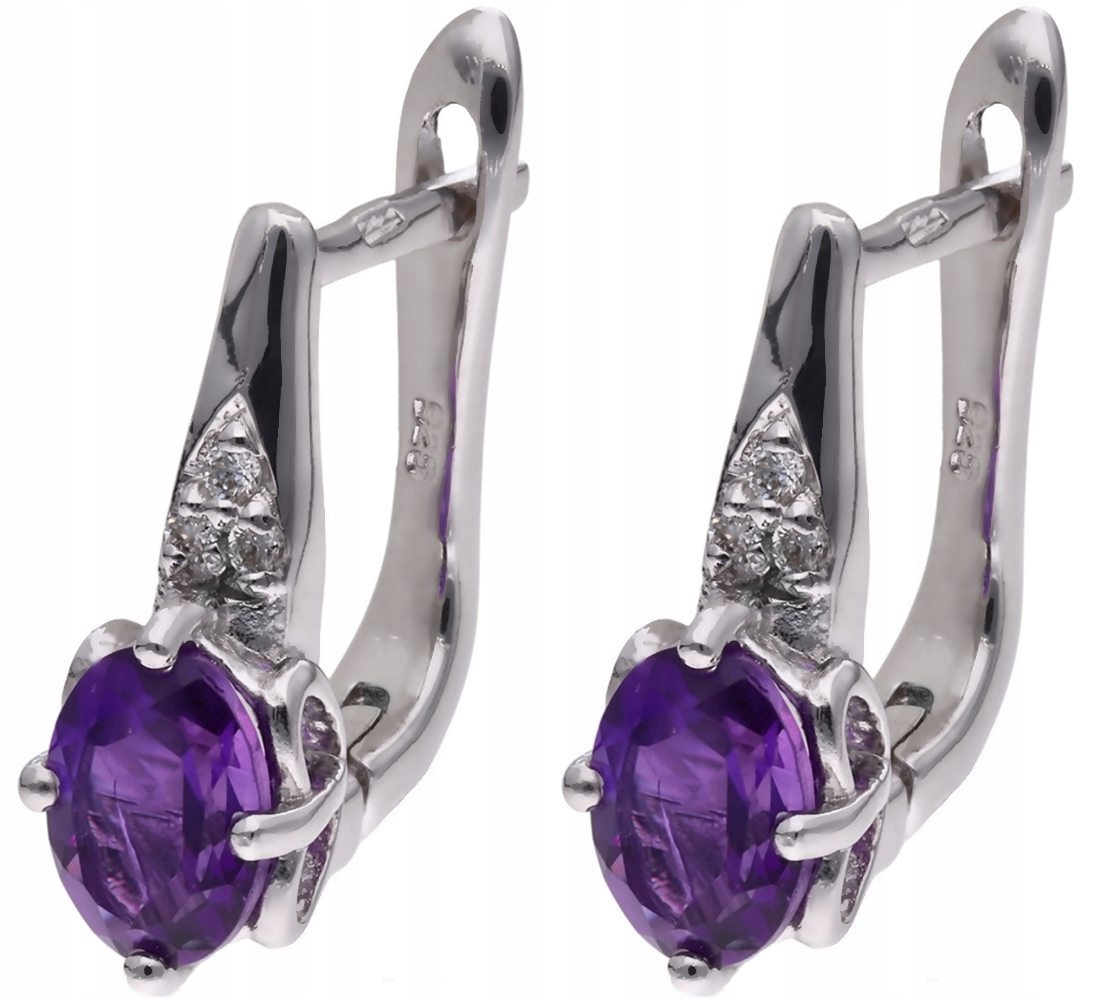 Stříbrné náušnice Ag 925 Ametyst s diamantem CVD-3365-E-AM
