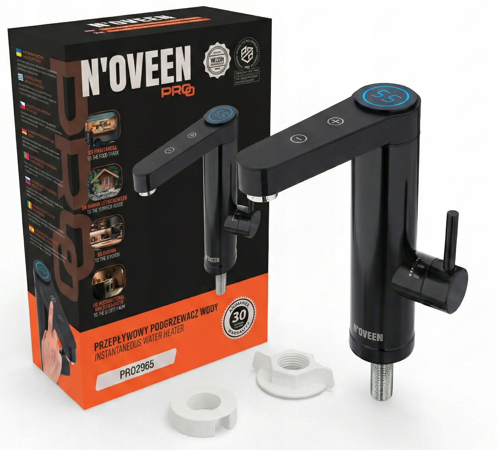 Przepływowy podgrzewacz wody Noveen PRO2965 3600W IPX4 Atest Pzh Wtyczka