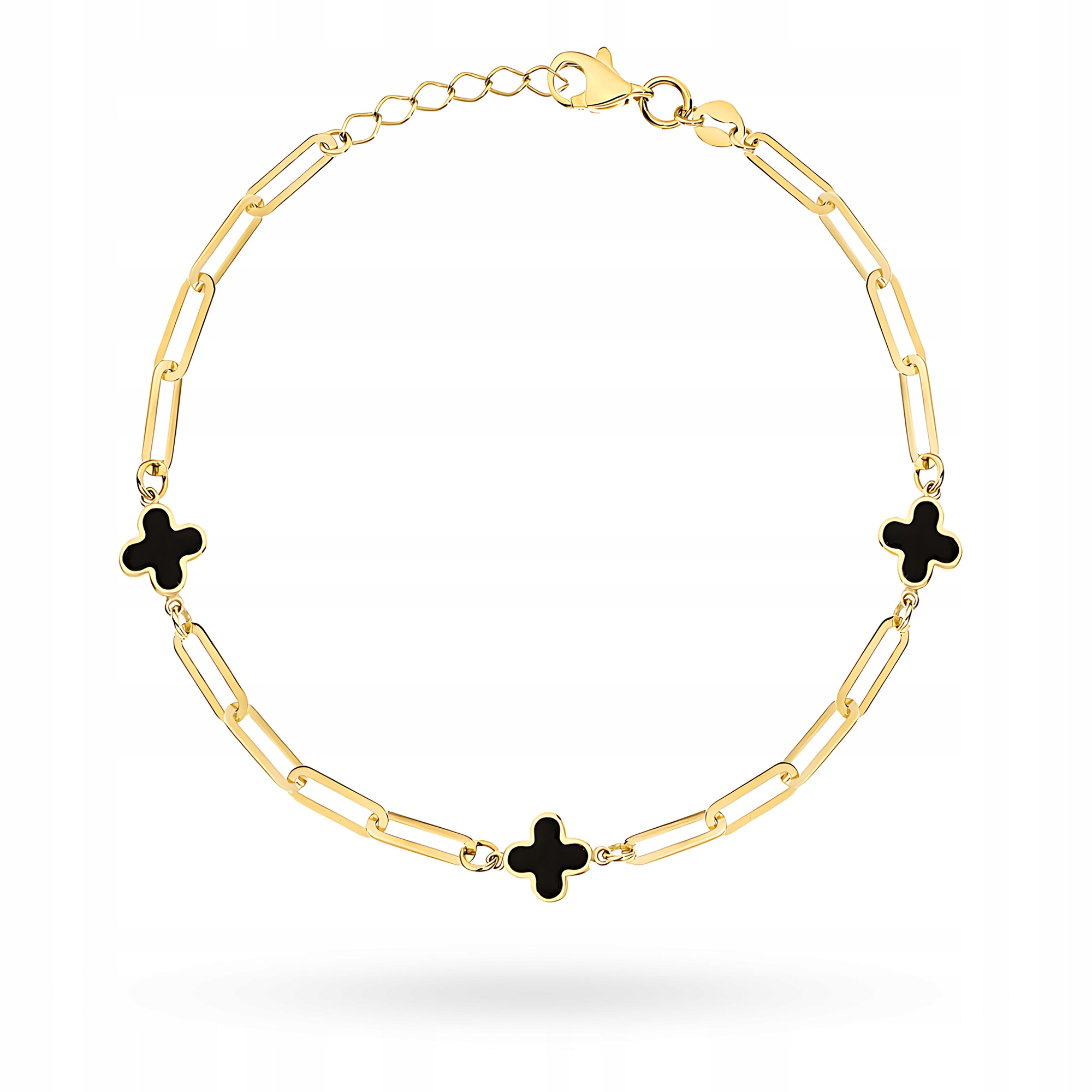 Zlatý Náramek Dámský pr. 585 Široké články Černé jetelky 14k
