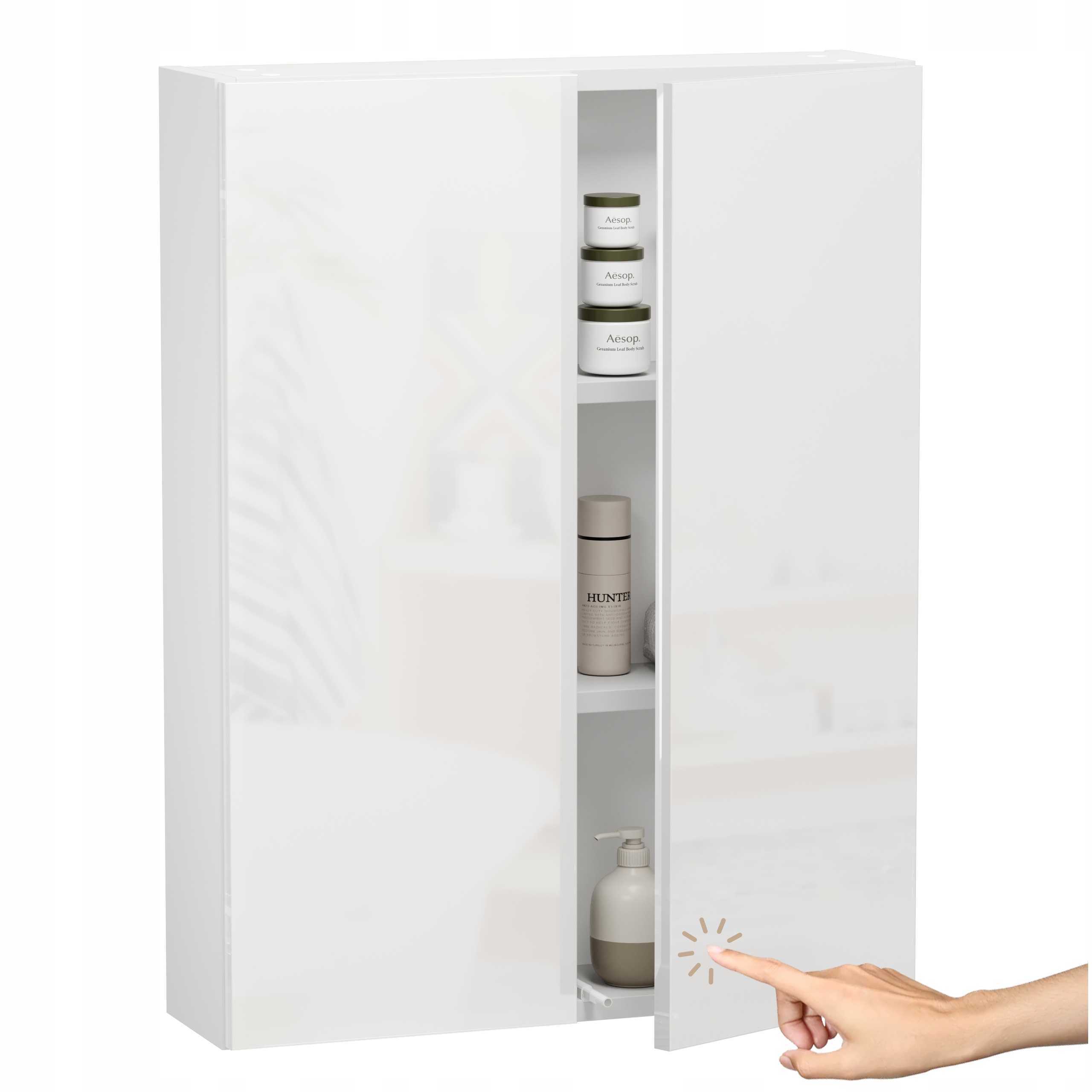 Závěsná koupelnová skříňka bílá lesklá 60 na stěnu pro kosmetiku a ručníky