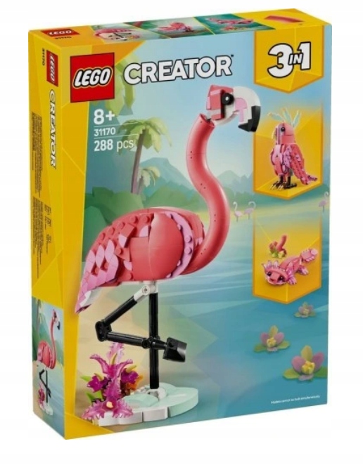 Lego 31170 Creator 3V1 Divoká Zvířata Růžový Plameňák Kakadu Aksolot