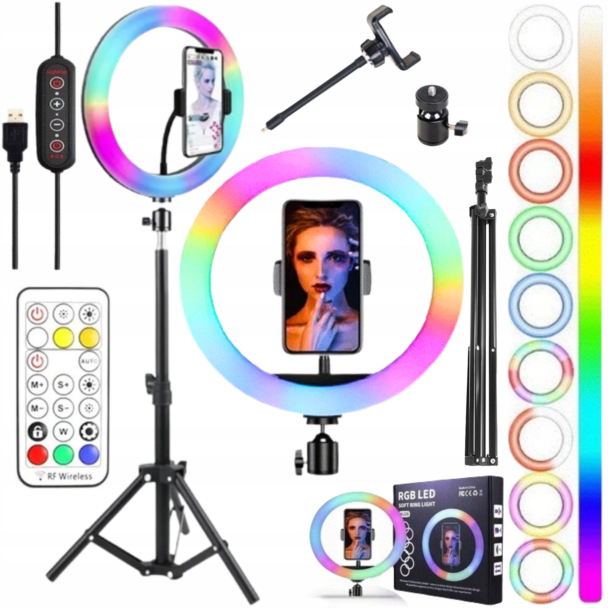 LAMPA LED RING KOSMETYCZNA ZE STATYWEM 2,2M, DO PODCASTÓW I STREAMINGU LIVE