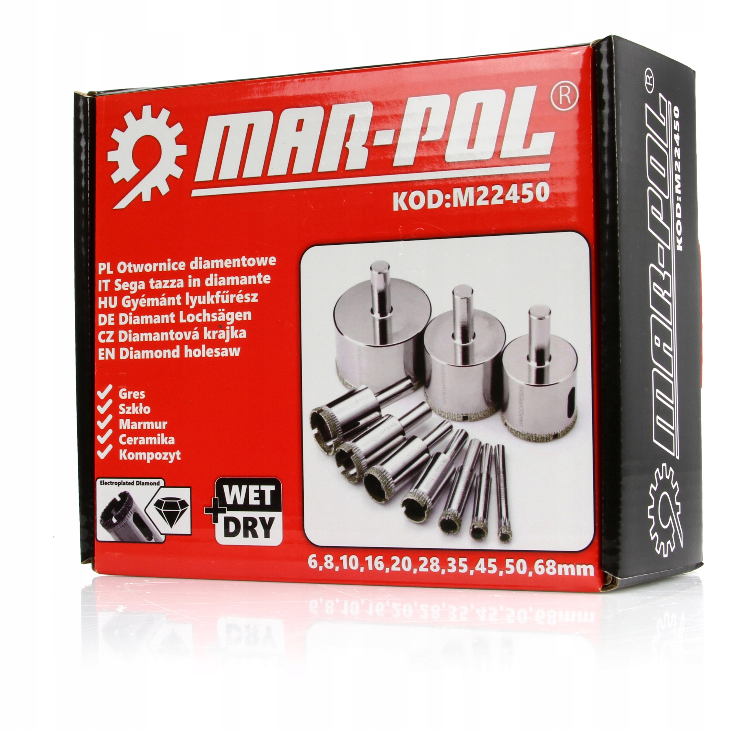 OTWORNICE DIAMENTOWE DO GRESU PŁYTEK SZKŁA 6-68MM Marka Mar-pol